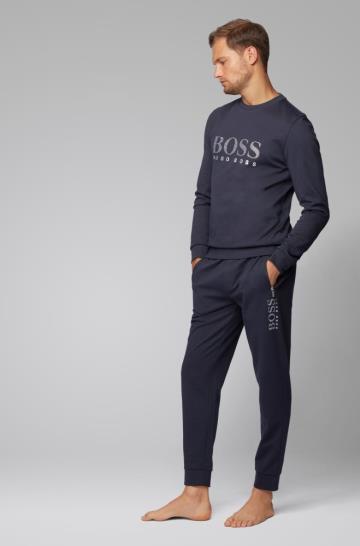 Spodnie BOSS Cotton Blend Loungewear Ciemny Niebieskie Męskie (Pl57725)